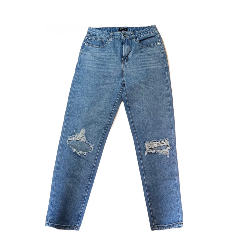 Nasty Gal Women’s Straight Leg Ripped Knee Jeans Relaxed Fit Medium Wash Size 6